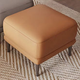 Square faux leather design ottoman, footstool, leather ottoman, tan tone, wooden legs